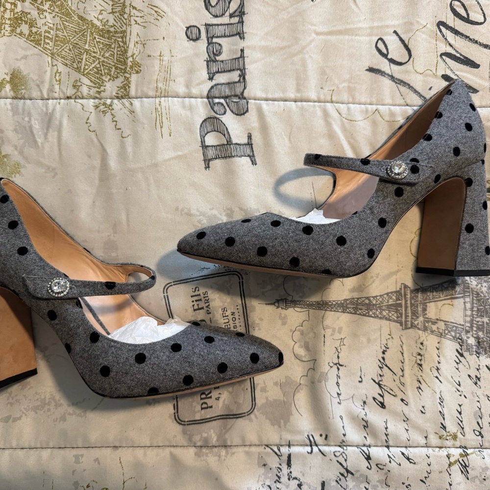 Kate Spade Gray and Black Polka Dot Heels
